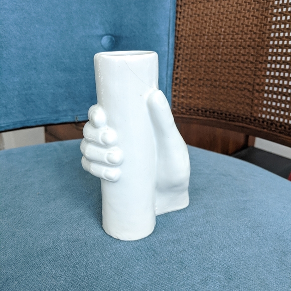 ‼️SOLD Vintage Modern Hand Sculpture White Ceramic Vase